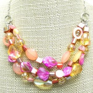 Genuine Shell Necklace Earring Set in Coral Peach & Pink Tones NWOT 18"